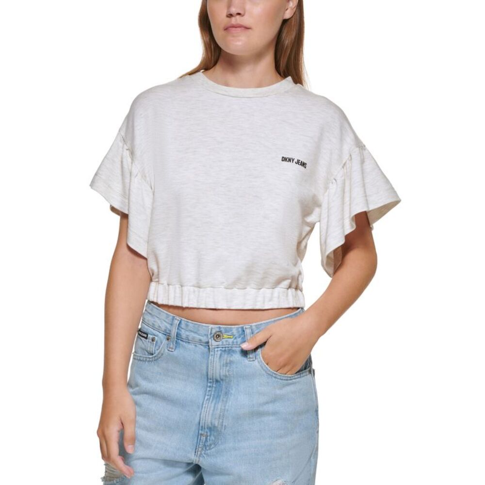 DKNY Jeans Cropped Flutter Sleeve T-Shirt